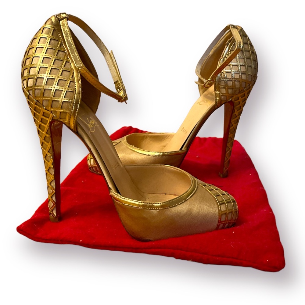 Authentic Stunning Christian Louboutin Annees Folles 140 Satin and Gold EU 39